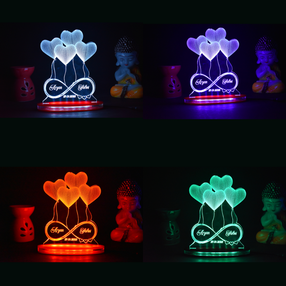 Personalized LED Illusion Anniversary Gift Lamp With Name and Date (16 Color Changing led With Remote)