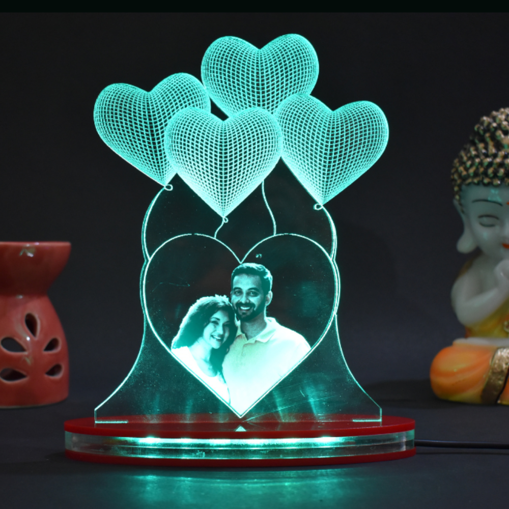 Personalized LED Illusion Heart Couple Lamp With Photo (16 Color Changing led With Remote)