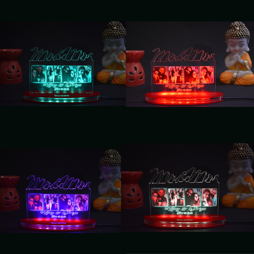 Personalized LED Illusion Mr and Mrs Couple Lamp With Photo And Name (16 Color Changing led With Remote)