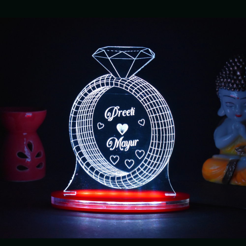 Personalized LED Illusion Engagement Ring Lamp With Name (16 Color Changing led With Remote)
