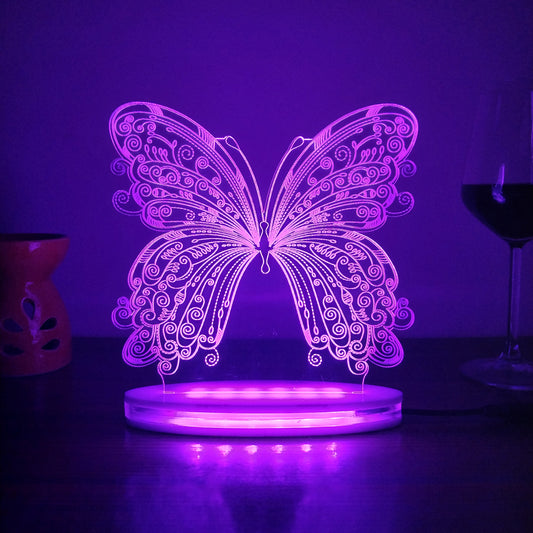 Butterfly Multicolor Acrylic 3D Illusion Lamp with Remote