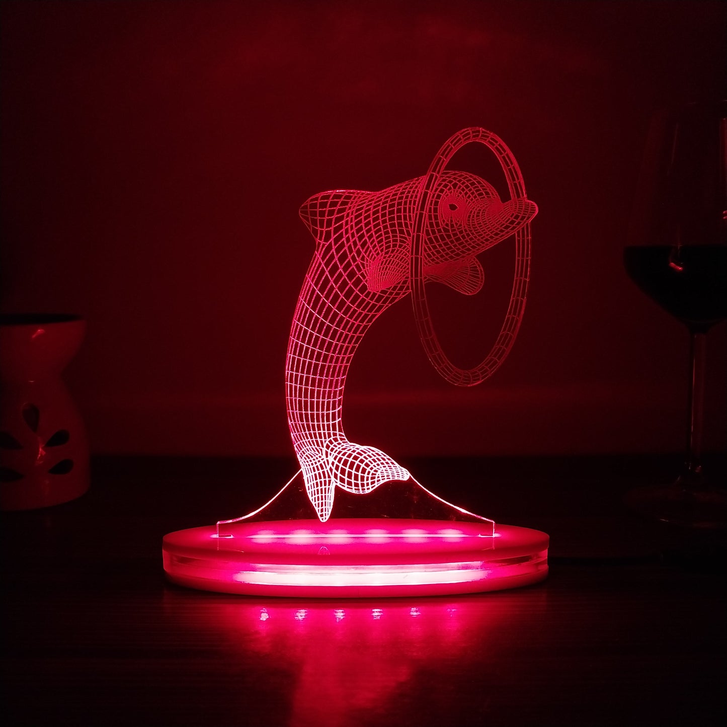 Dolphin Multicolor Acrylic 3D Illusion Lamp with Remote