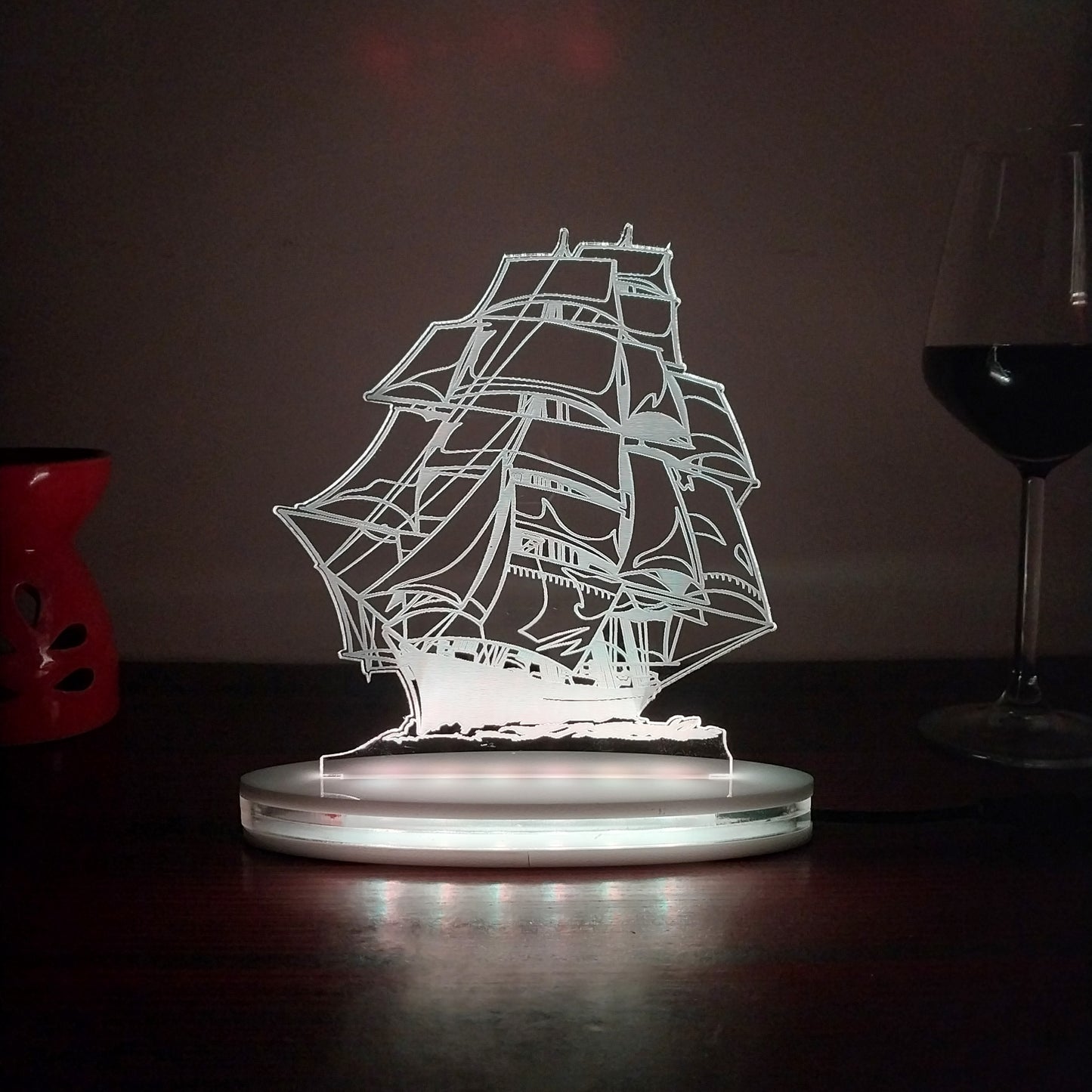 Boat Multicolor Acrylic 3D Illusion Lamp with Remote