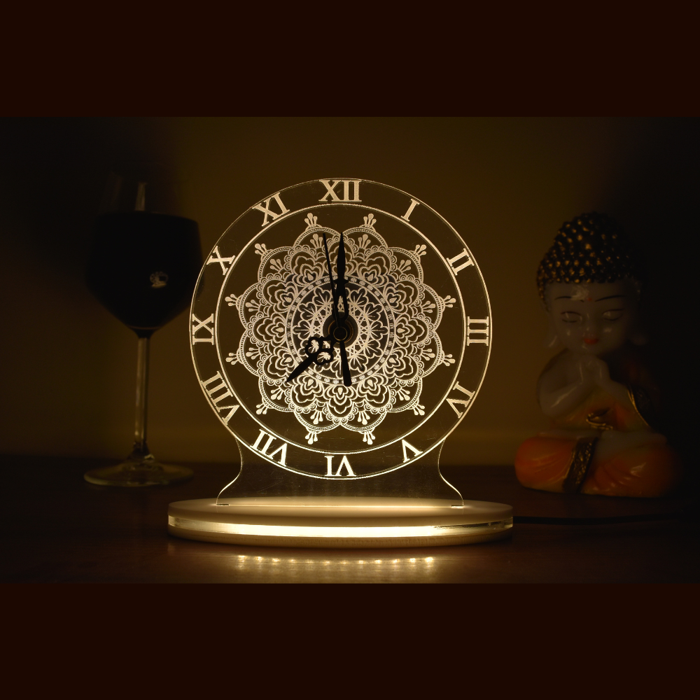 Mandala Real Clock 3D Illusion Acrylic Lamp