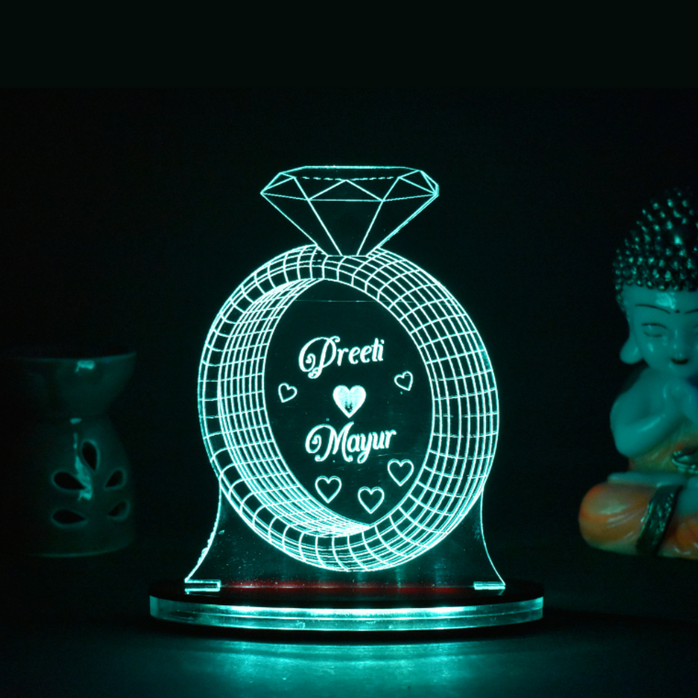 Personalized LED Illusion Engagement Ring Lamp With Name (16 Color Changing led With Remote)