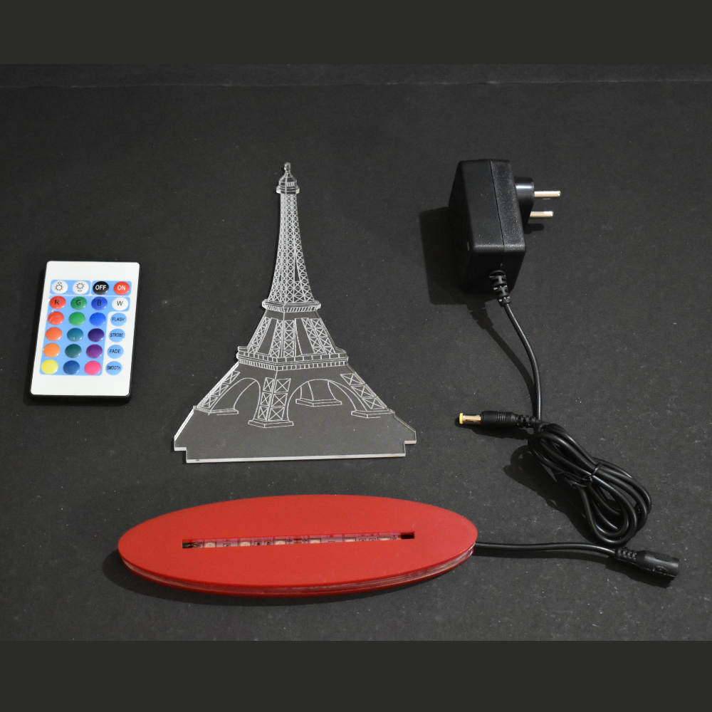 Eiffel Tower Multicolor Acrylic 3D Illusion Lamp with Remote
