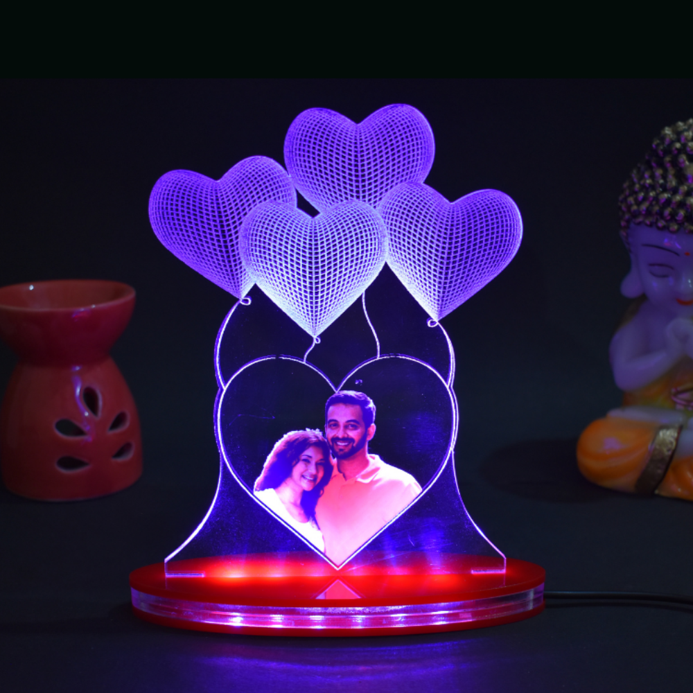 Personalized LED Illusion Heart Couple Lamp With Photo (16 Color Changing led With Remote)