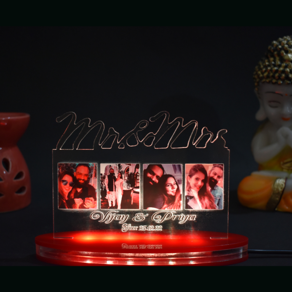 Personalized LED Illusion Mr and Mrs Couple Lamp With Photo And Name (16 Color Changing led With Remote)