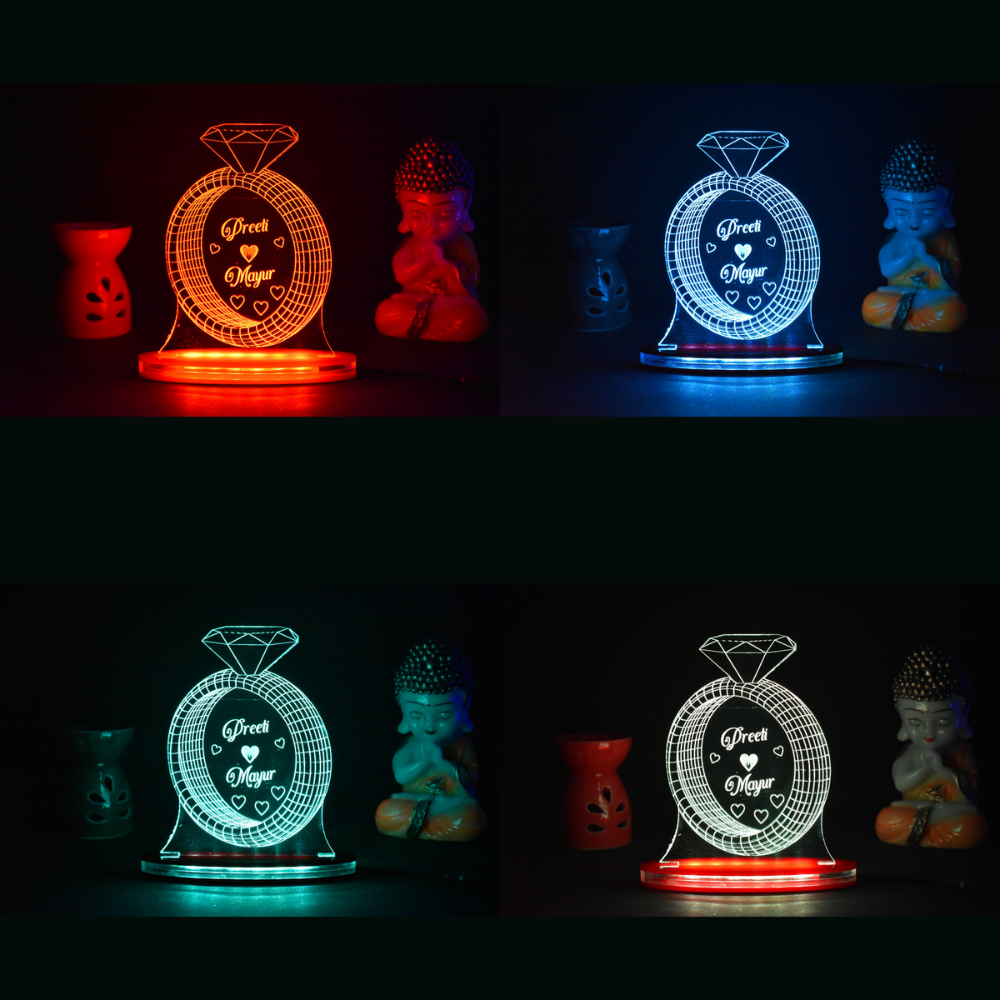 Personalized LED Illusion Engagement Ring Lamp With Name (16 Color Changing led With Remote)