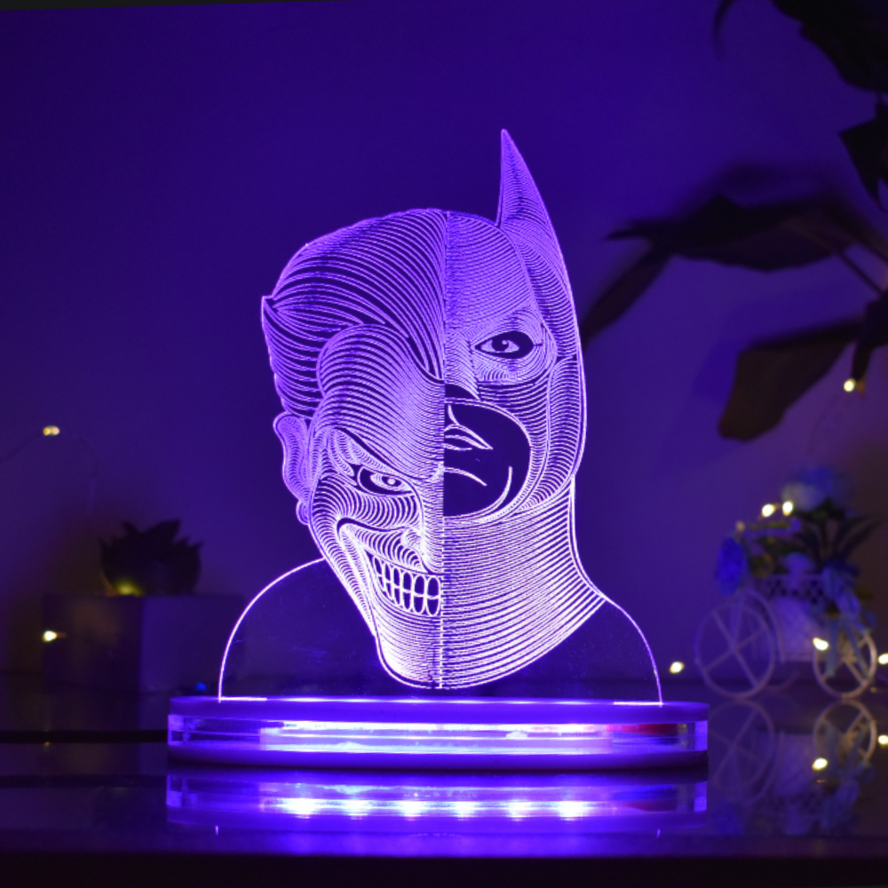 Joker & Batman Multicolor Acrylic 3D Illusion Lamp with Remote