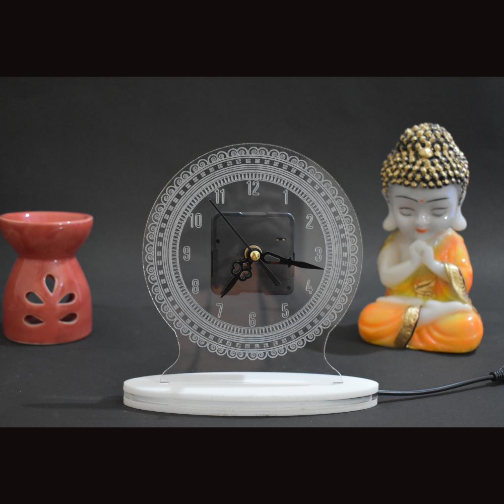 Prosperous Border Design Clock 3D Acrylic Lamp