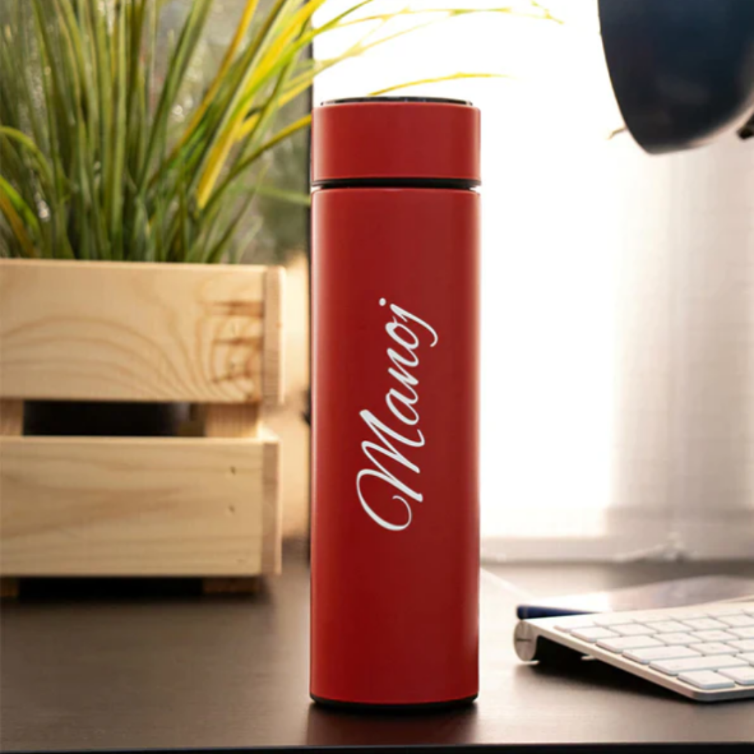 Personalized Red Temperature Bottle with Smart Display