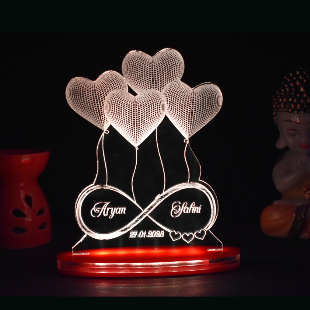 Personalized LED Illusion Anniversary Gift Lamp With Name and Date (16 Color Changing led With Remote)
