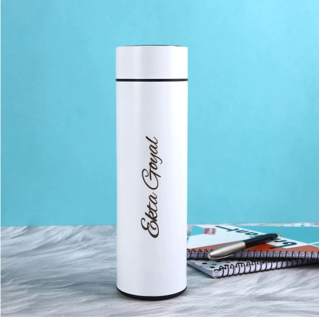 Personalized Black Temperature Bottle with Smart Display
