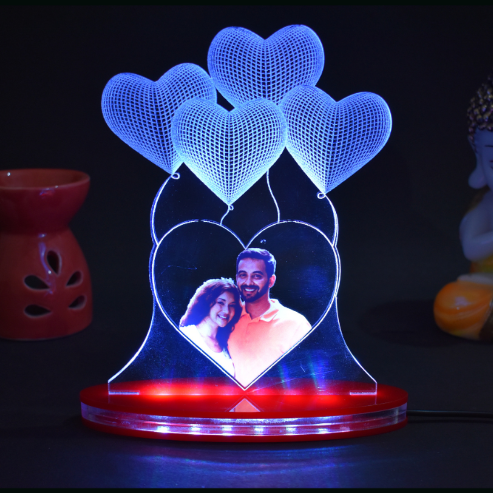 Personalized LED Illusion Heart Couple Lamp With Photo (16 Color Changing led With Remote)