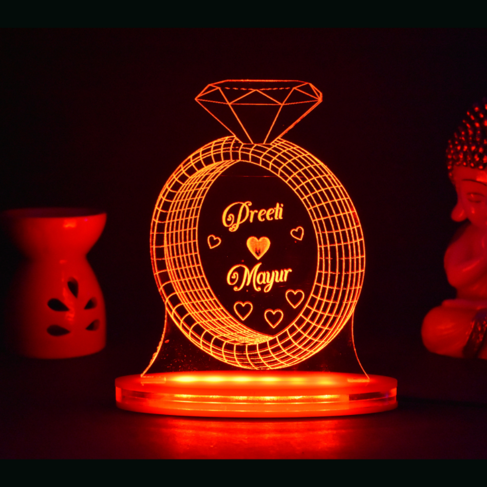 Personalized LED Illusion Engagement Ring Lamp With Name (16 Color Changing led With Remote)