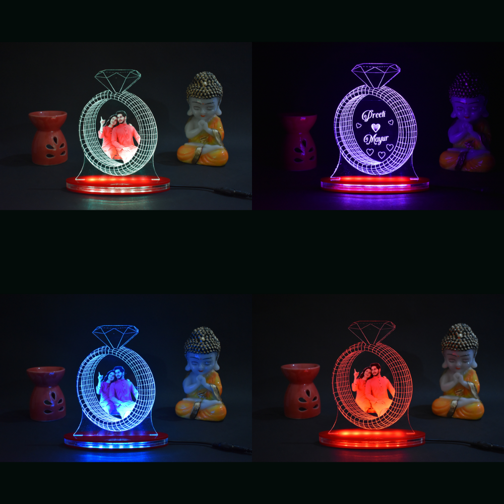 Personalized LED Illusion Engagement Ring Lamp With Photo (16 Color Changing led With Remote)