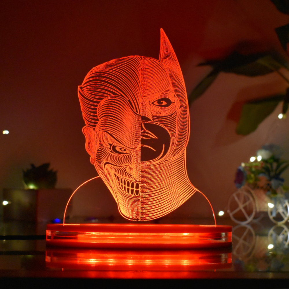 Joker & Batman Multicolor Acrylic 3D Illusion Lamp with Remote