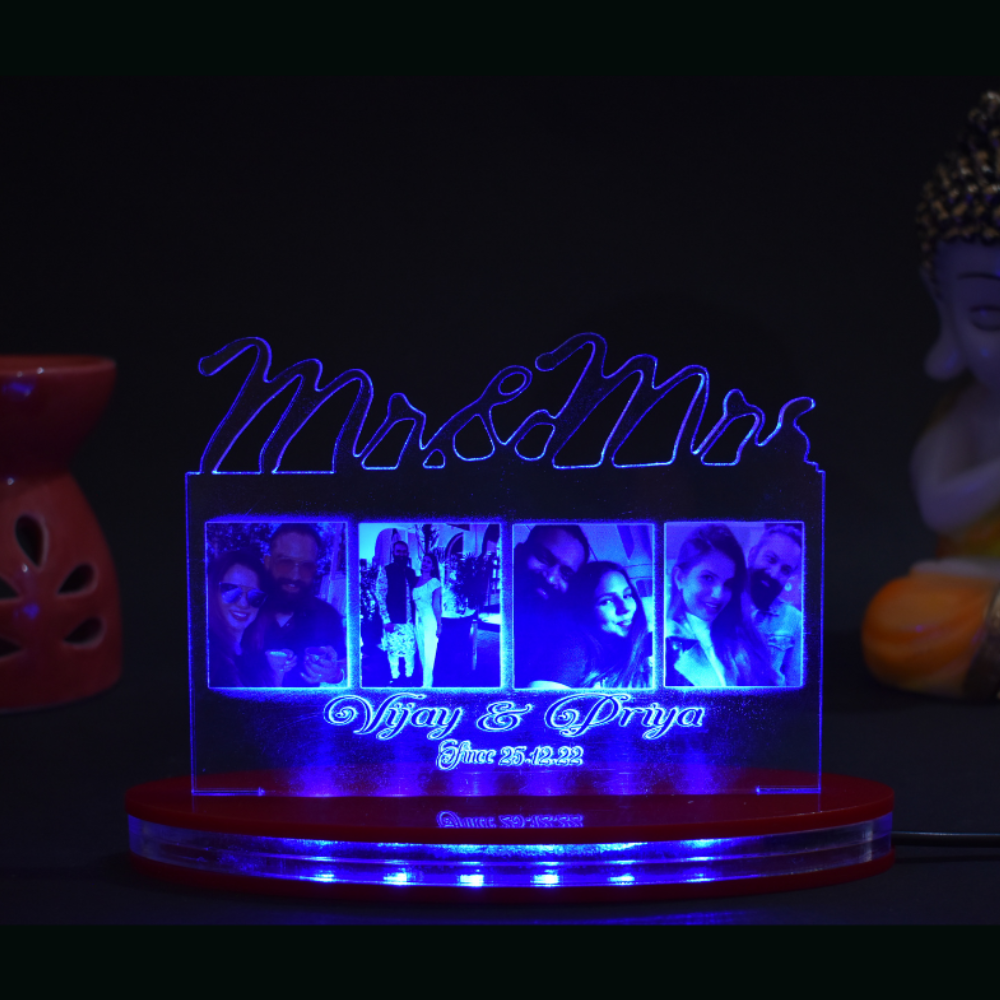 Personalized LED Illusion Mr and Mrs Couple Lamp With Photo And Name (16 Color Changing led With Remote)