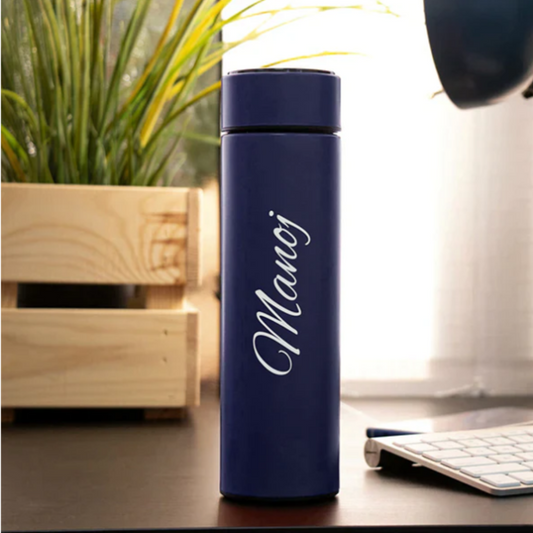 Personalized Blue Temperature Bottle with Smart Display