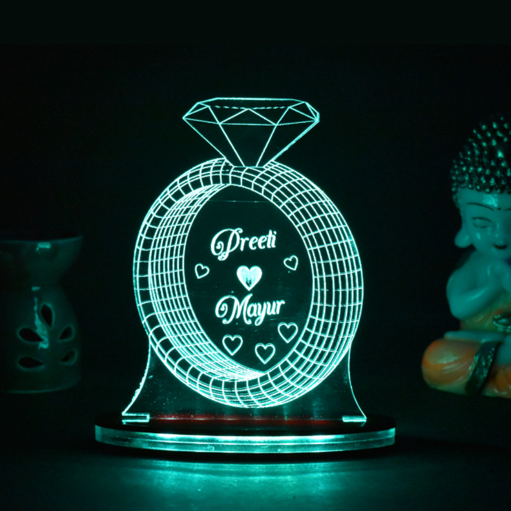 Personalized LED Illusion Engagement Ring Lamp With Name (16 Color Changing led With Remote)