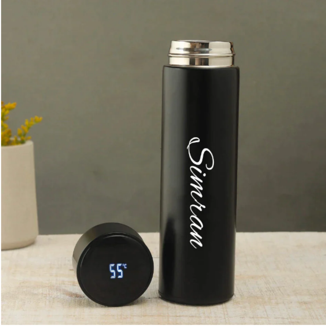 Personalized Black Temperature Bottle with Smart Display