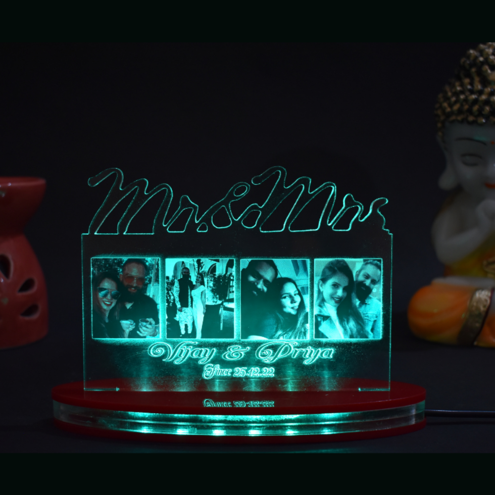 Personalized LED Illusion Mr and Mrs Couple Lamp With Photo And Name (16 Color Changing led With Remote)