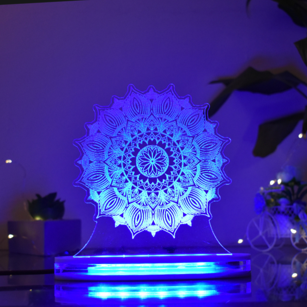 Mandala Art Multicolor Acrylic 3D Illusion Lamp with Remote