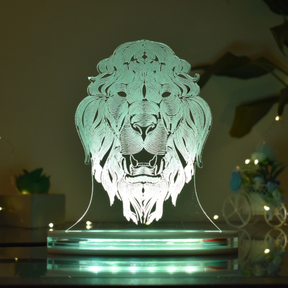 Lion Multicolor Acrylic 3D Illusion Lamp with Remote
