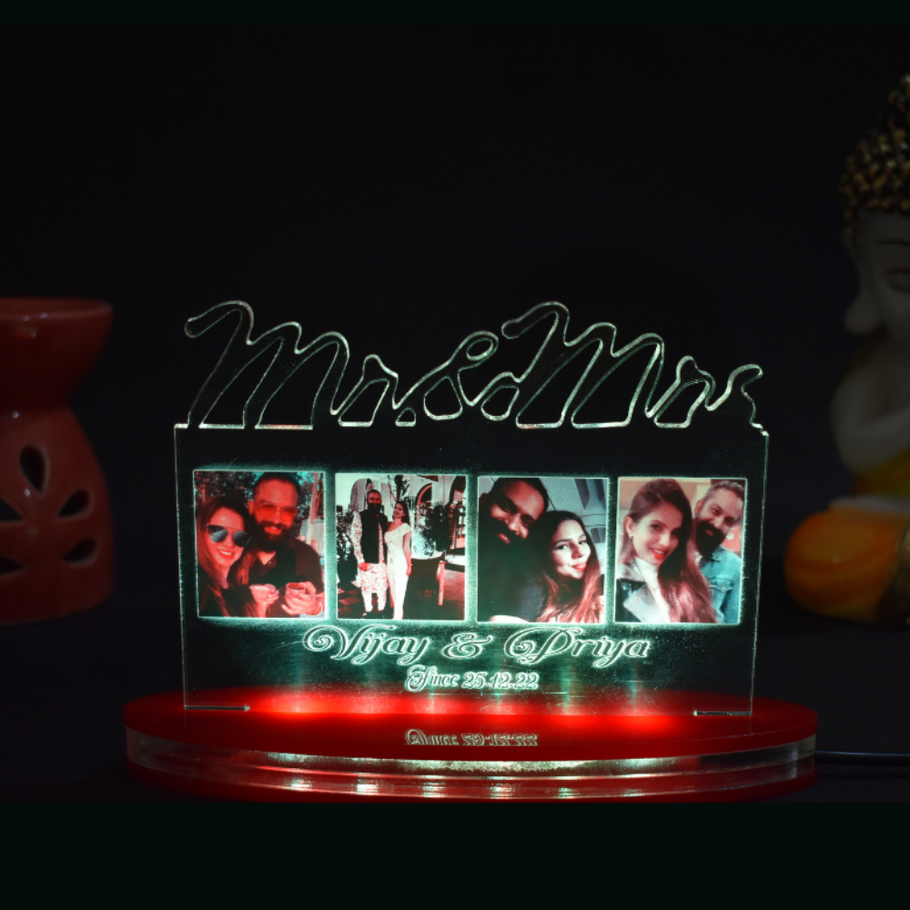 Personalized LED Illusion Mr and Mrs Couple Lamp With Photo And Name (16 Color Changing led With Remote)