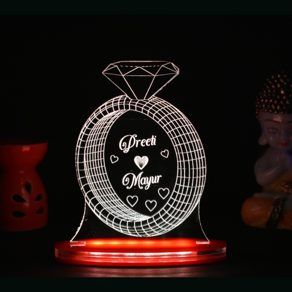 Personalized LED Illusion Engagement Ring Lamp With Name (16 Color Changing led With Remote)