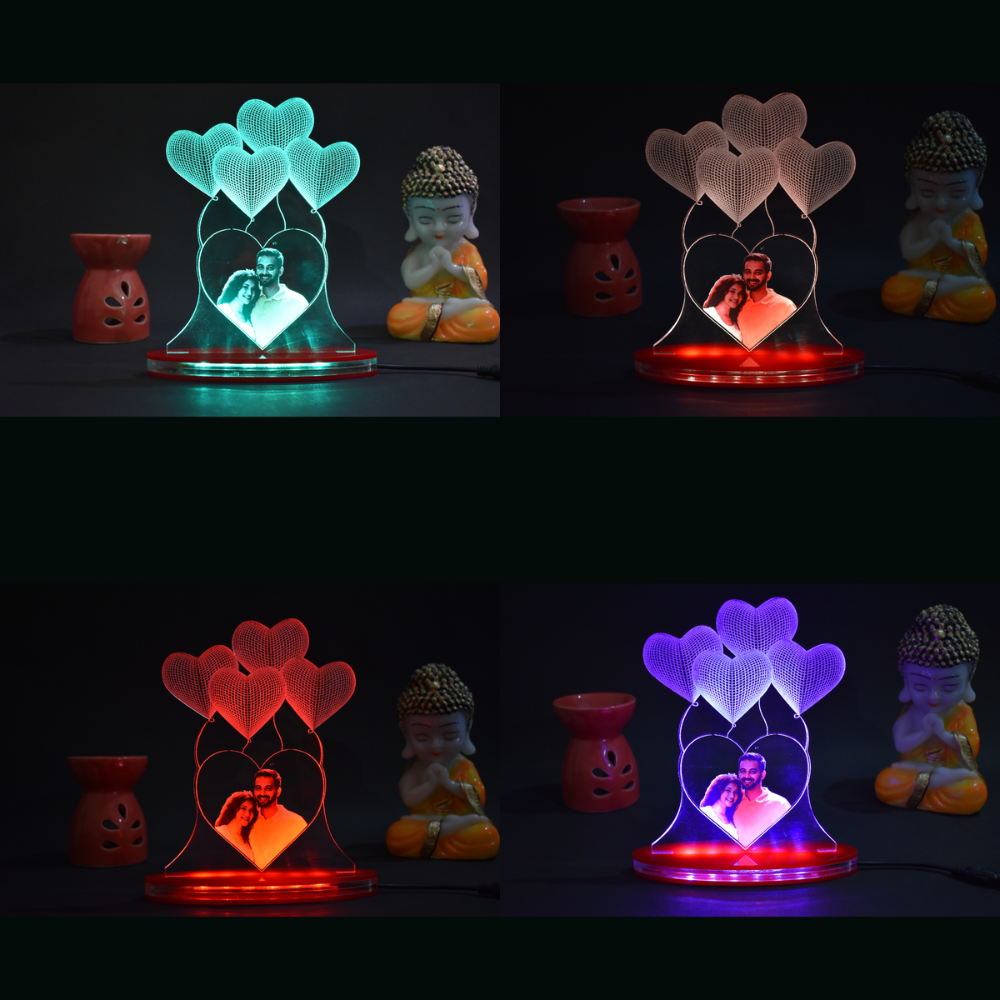 Personalized LED Illusion Heart Couple Lamp With Photo (16 Color Changing led With Remote)