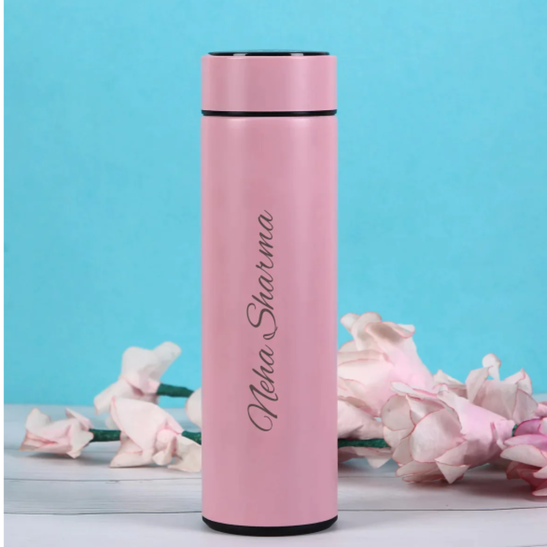 Personalized Black Temperature Bottle with Smart Display