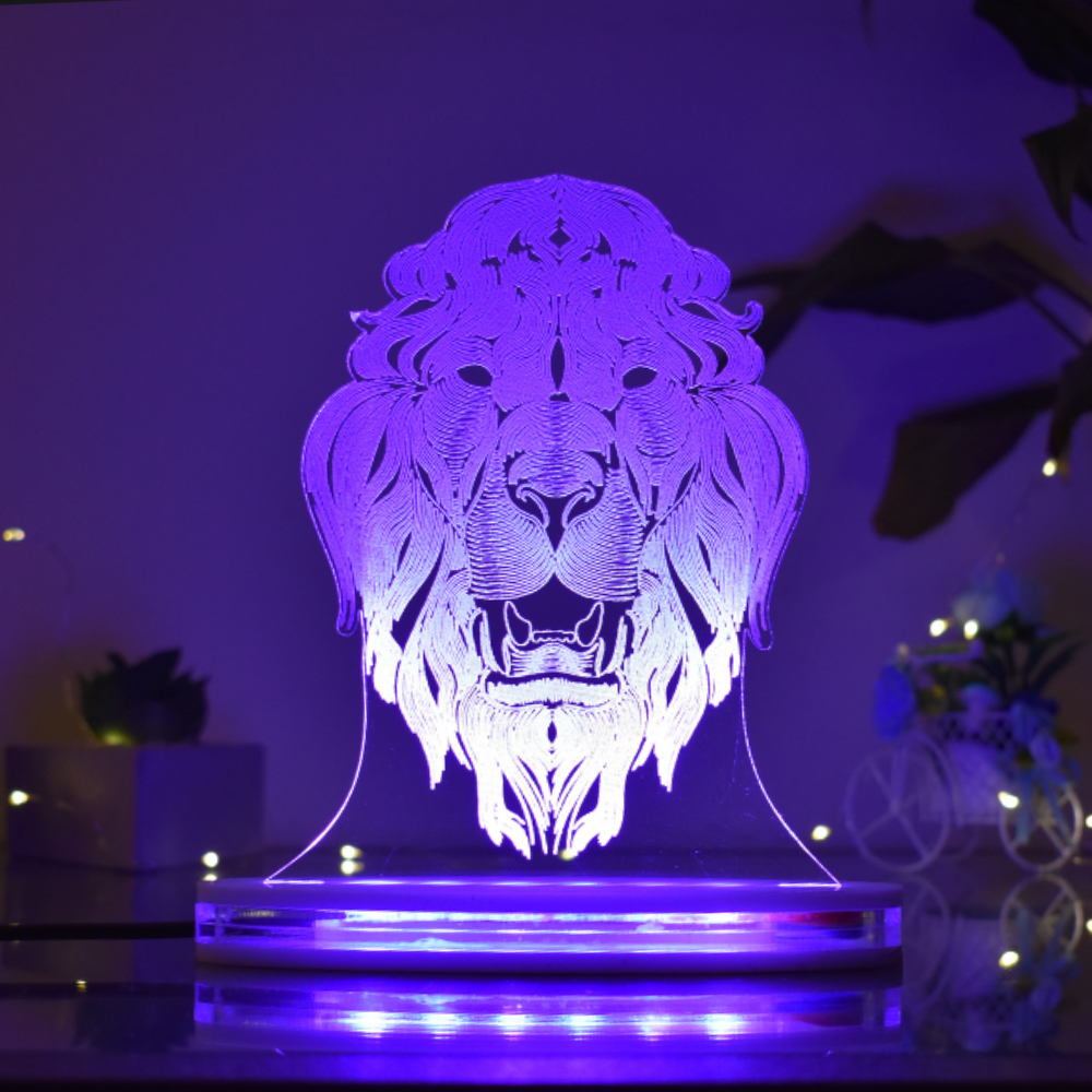 Lion Multicolor Acrylic 3D Illusion Lamp with Remote