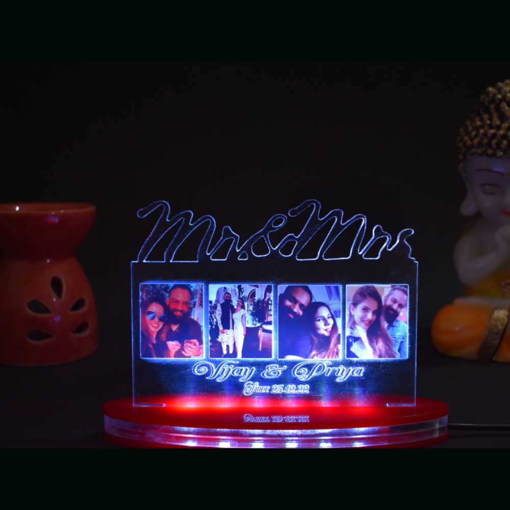 Personalized LED Illusion Mr and Mrs Couple Lamp With Photo And Name (16 Color Changing led With Remote)