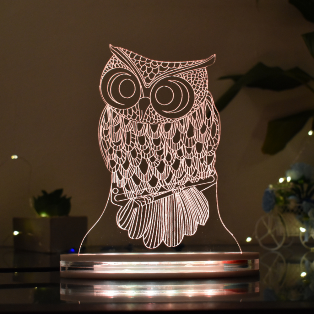 Owl Multicolor Acrylic 3D Illusion Lamp with Remote