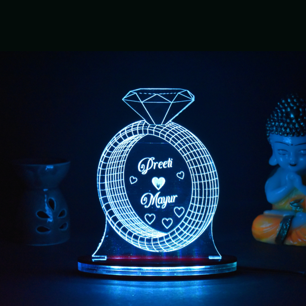 Personalized LED Illusion Engagement Ring Lamp With Name (16 Color Changing led With Remote)