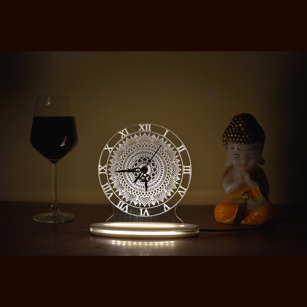 Traditional Mandala Art B Clock 3D Acrylic Lamp