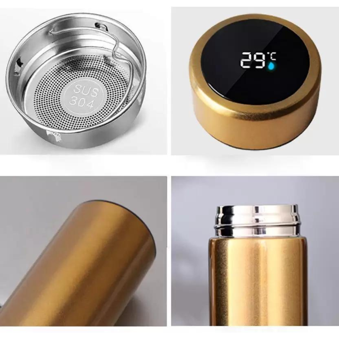 Personalized Golden Temperature Bottle with Smart Display