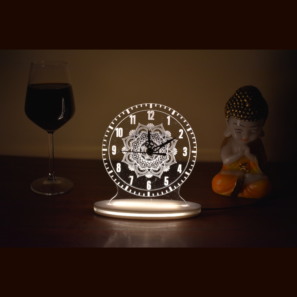 Mandala Art Clock 3D Acrylic Lamp