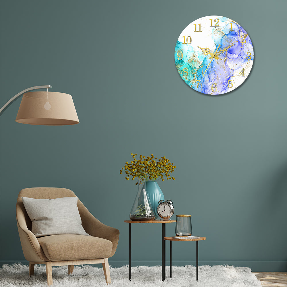 Blue, White with Golden Splash Acrylic Wall Clock