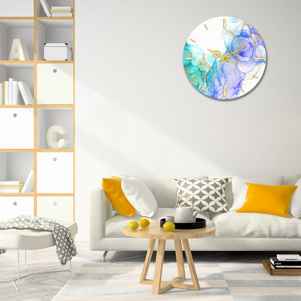 Blue, White with Golden Splash Acrylic Wall Clock
