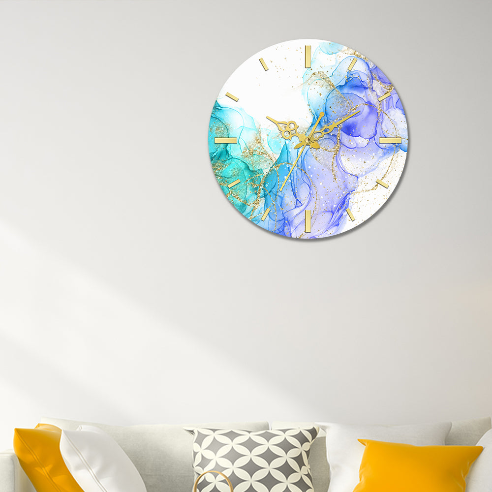 Blue, White with Golden Splash Acrylic Wall Clock