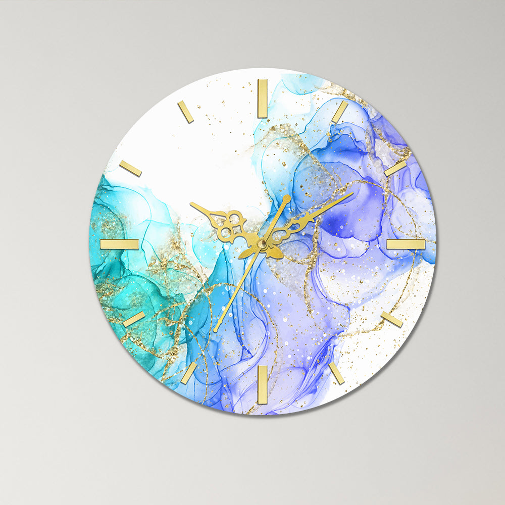 Blue, White with Golden Splash Acrylic Wall Clock
