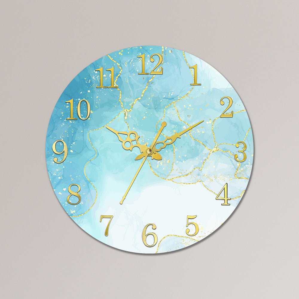 Sky Blue and White with Golden Splash Acrylic Wall Clock