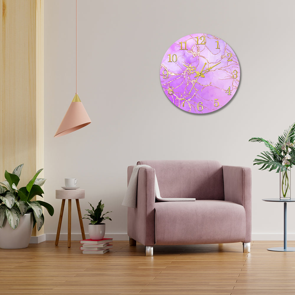 Purple with Golden Splash Acrylic Wall Clock