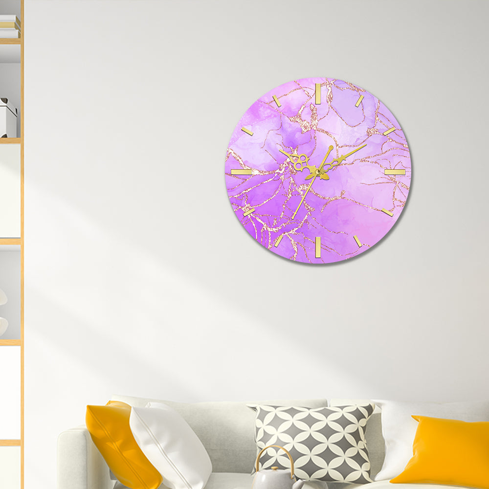 Purple with Golden Splash Acrylic Wall Clock
