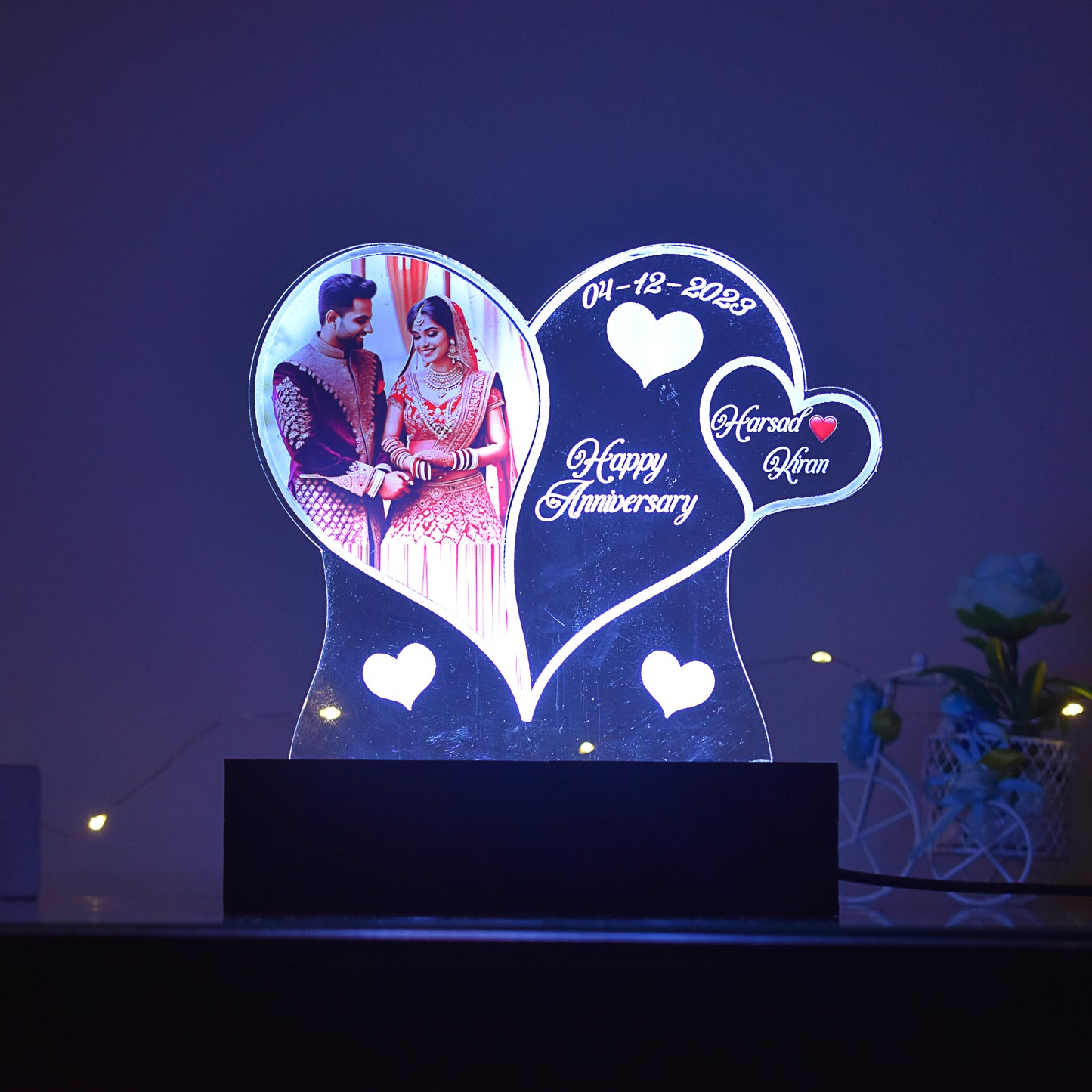 Personalized LED Illusion Heart Lamp With Photo and Name (16 Color Changing led With Remote)
