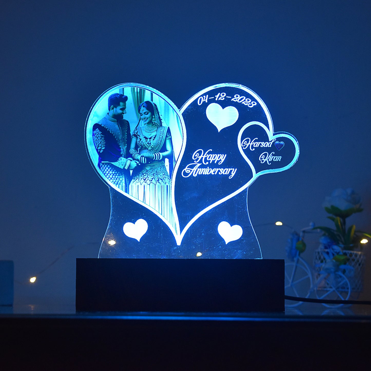 Personalized LED Illusion Heart Lamp With Photo and Name (16 Color Changing led With Remote)