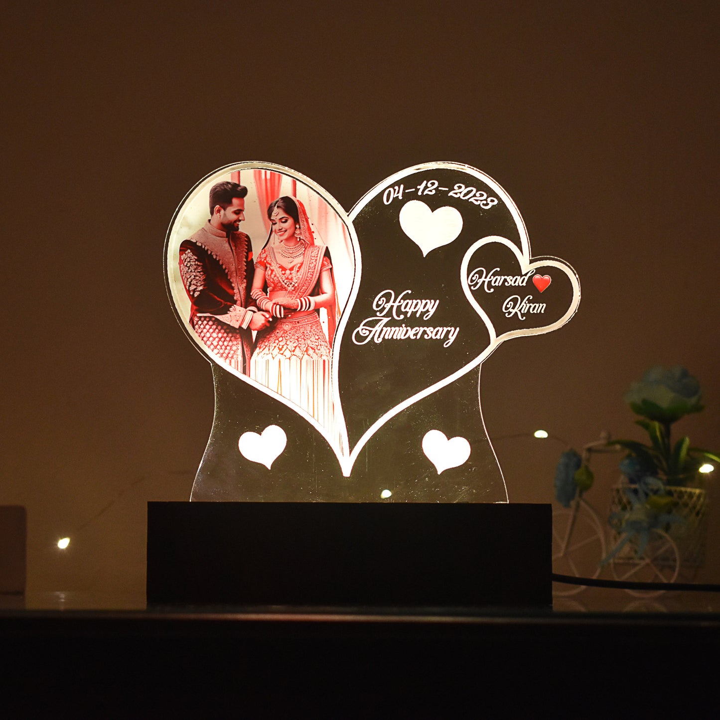 Personalized LED Illusion Heart Lamp With Photo and Name (16 Color Changing led With Remote)